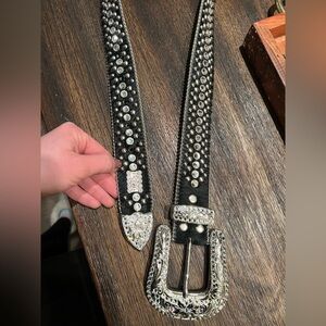 B.B. Simon Black and Silver Crystal Studded Belt